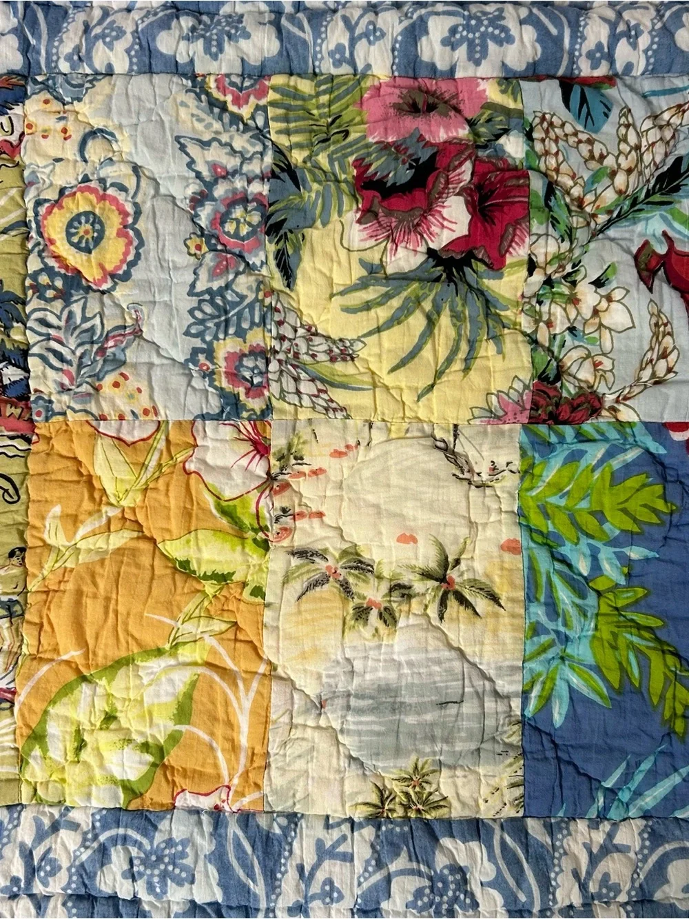 Pottery Barn Euro Sham Quilted Patchwork Multicolor Multi-Pattern Tropical Print